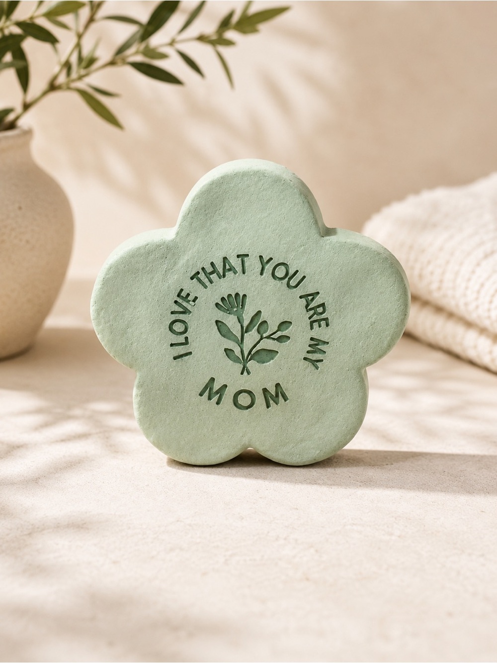 Flower-Shaped 'I Love That You Are My Mom' Decorative Piece